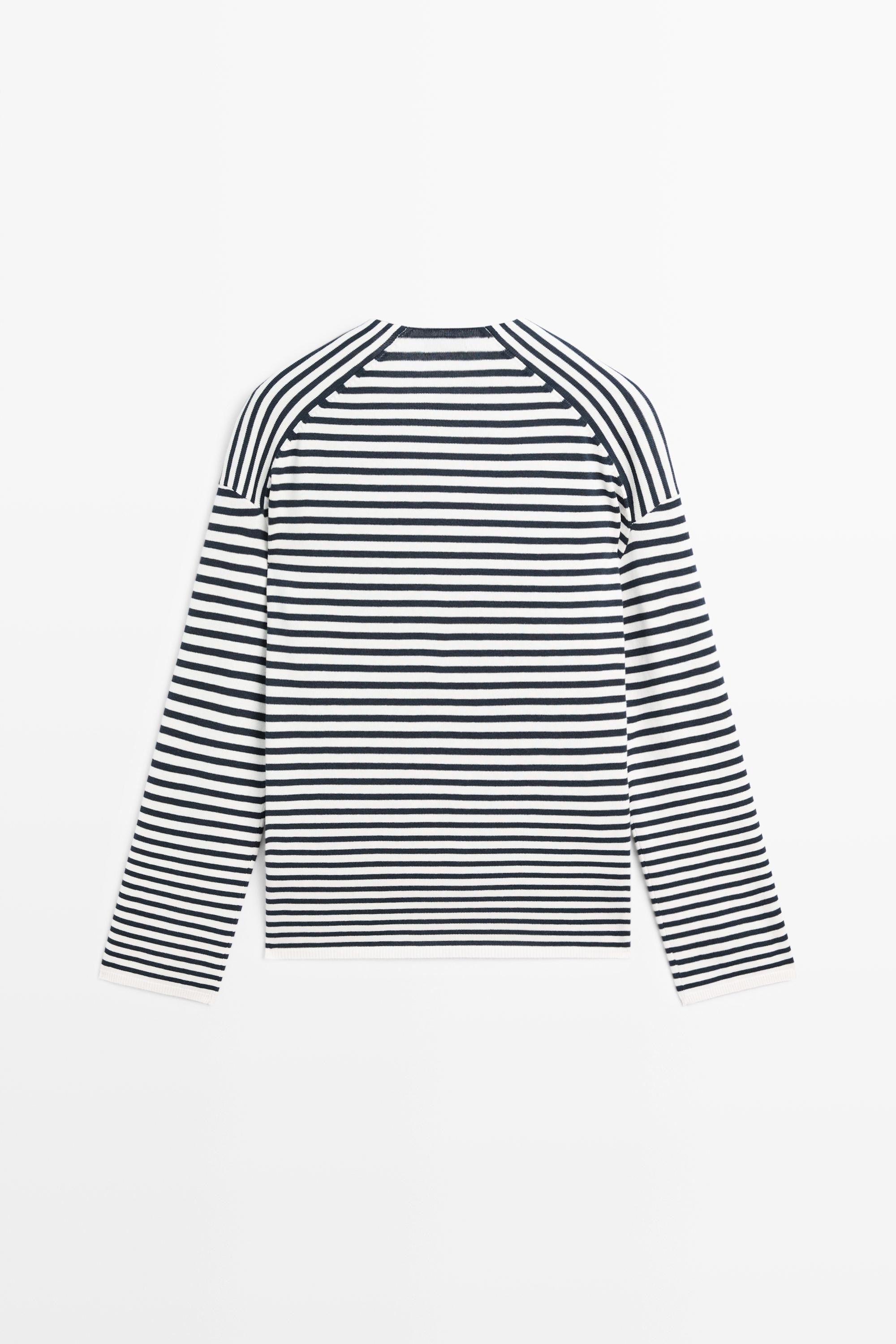 Striped V-neck knit sweater